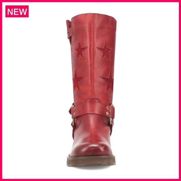 Women's Knee High Riding Boots Square Toe Chunky Heel Buckle Belts - Picture 4 of 6